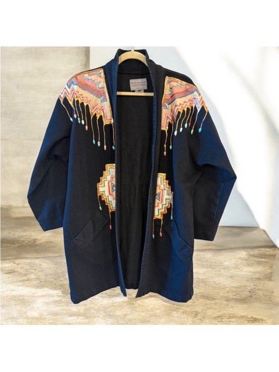 Sundance Hand Painted Southwestern  Boho Western  Oversized Coat Size Small - Picture 2 of 11